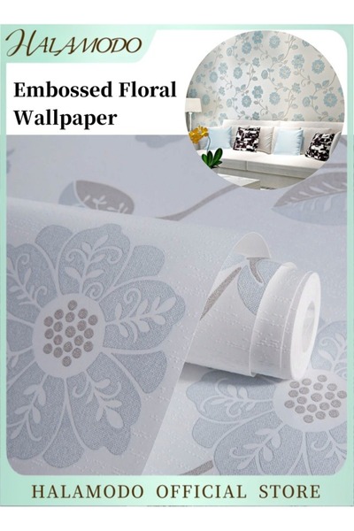 HALAMODO Embossed Floral Wallpaper with Exquisite Bloom Pattern Design Non Se...