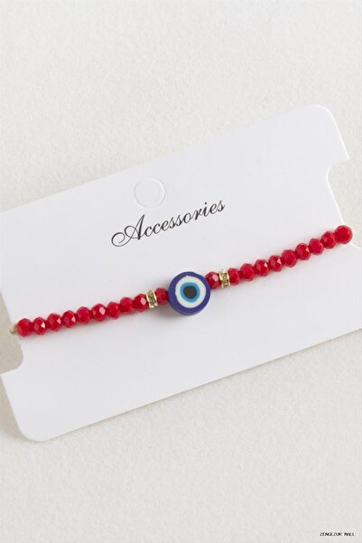 ZERO LAND Zngzrmll Nazar Crystal Macrame Rope (55054) Bracelet Red
