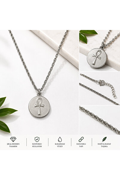FG KONNİCHİWA HAÇ ISTAVROZ NIL KEY STEEL PENDANT WITH HAIR ICON MOUNT
