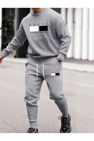 Mythologie Paris Dream Maker Sweatshirt Jogger - Gray Printed Bottom Top Trac...
