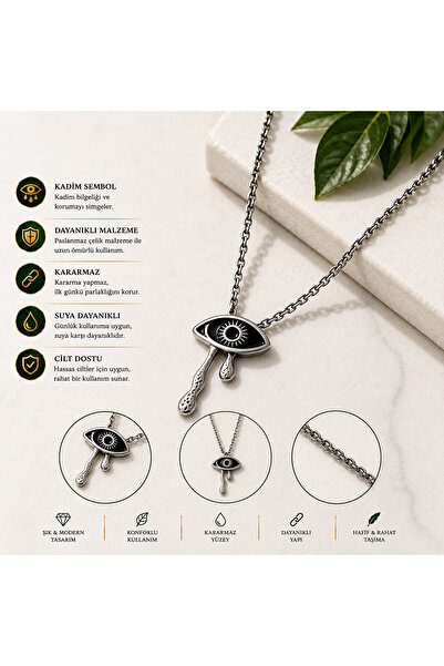FG KONNİCHİWA HAÇ ISTAVROZ NIL KEY STEEL PENDANT WITH HAIR ICON MOUNT