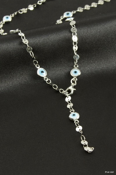 ZERO LAND Ilkestor Nazar Mineli Y Necklace (64926) Silver Color