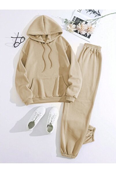 Mythologie Basic Thick Winter Sweatshirt Sweatpants Jogger - Beige Bottom and...