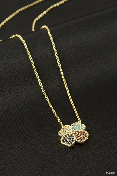ZERO LAND Ilkestor Clover Zircon Stone (70849) Necklace Yellow