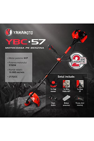 yamamoto Motocoasa pe benzina Yamamoto, 6cp, 52cc, 2 timpi, 10000rpm, capacit...