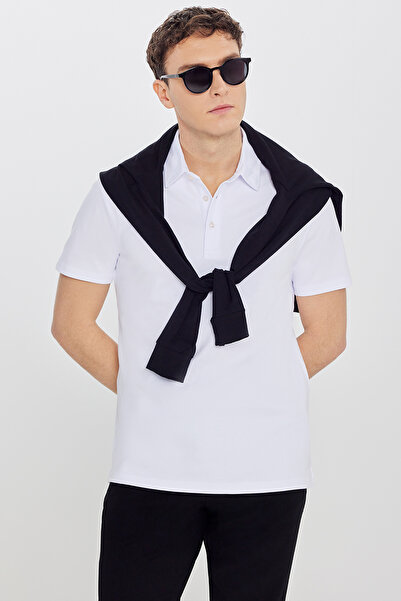 ALTINYILDIZ CLASSICS Tricou alb pentru bărbați, 100% bumbac, slim fit, cu gât...