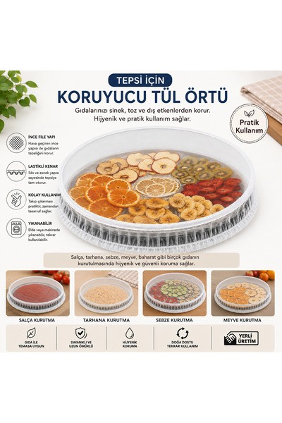 Magiclady 100 x 100 Tepsi Koruyucu Tül Örtü Lastikli Yıkanabilir