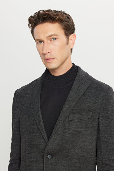 ALTINYILDIZ CLASSICS Erkek Antrasit Yünlü Slim Fit Dar Kesim Mono Yaka Torba Cepli Blazer Ceket
