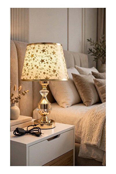 DubaiGallery Decorative Gold Table Lamp 38CM Featuring Elegant Crystal Orname...