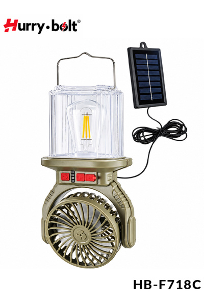 hurry bolt مروحة تخييم شمسية هوري.بولت HB-F718C مع إضاءة LED وبطارية قابلة لل...