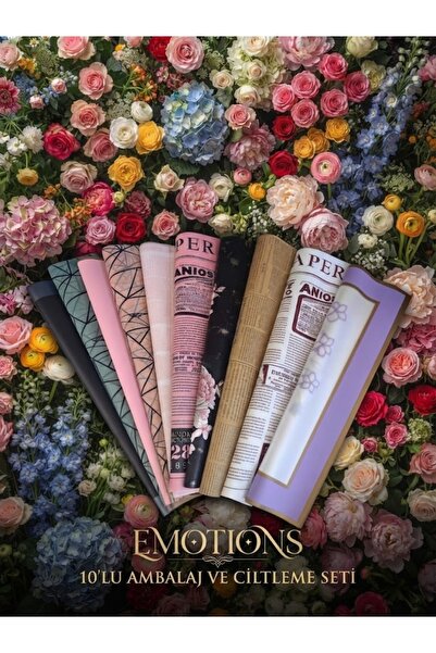 hobidaşım EMOTIONS – 10'lu Lüks Karışık Tasarım Buket Ambalajı Kağıdı Seti