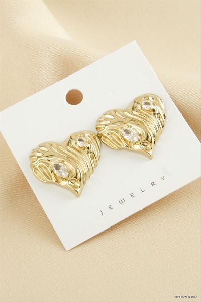 ZERO LAND Spt-Gld Heart Stone Zr Model (143558) Earrings Yellow