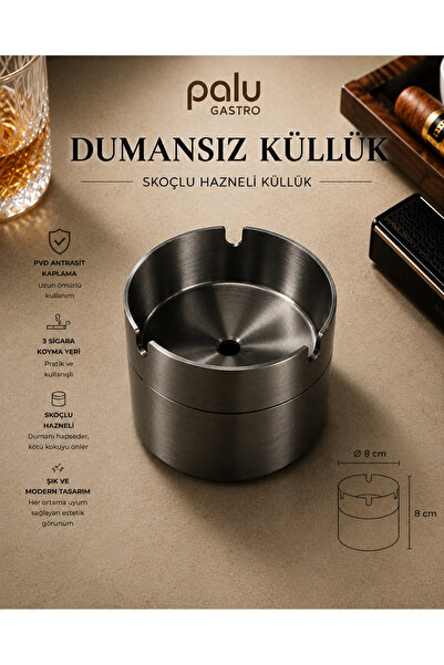 PALU GASTRO Dumansız Hazneli Küllük 3 Sigara Bölmeli Ø8 cm Metal Küllük