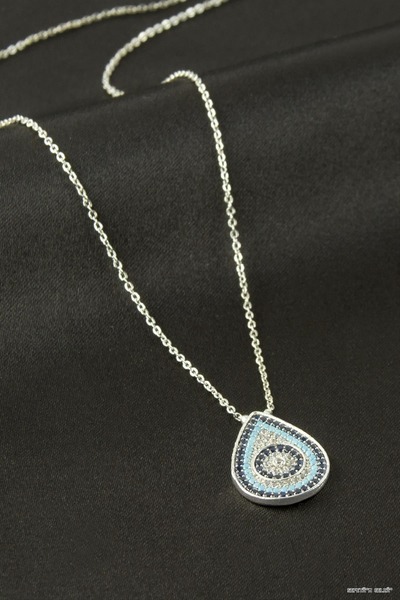 ZERO LAND Spt-Gld Oval Evil Eye Zircon Stone Necklace (143925) Silver Color