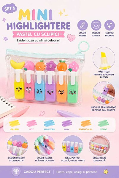 Generic Brand Set of 6 Mini Pastel Highlighters, Highlighter Markers with Fru...