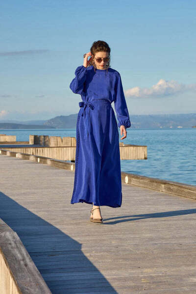 MissWhence Belted Maxi Dress with Braided Side Detail