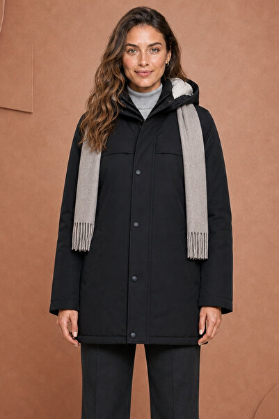 Gizrain Women's Black Fur-Lined Water and Wind Resistant Winter Coat & Parka