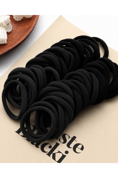 Mega Bazaar Pack of 50 Black Towel Hair Elastics