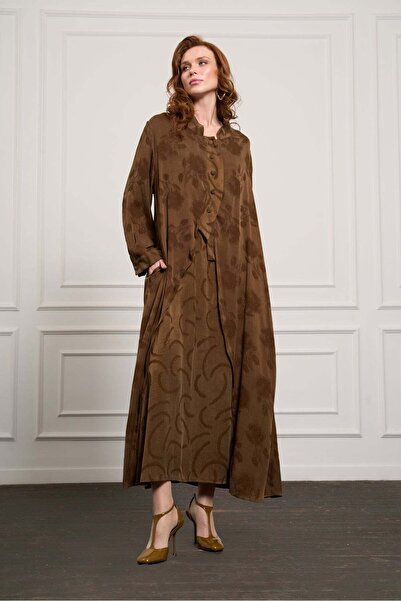 MissWhence Elegant Floral Jacquard Maxi Shirt Dress