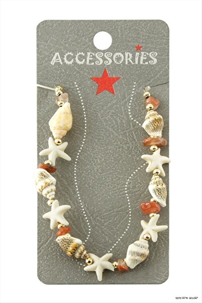 ZERO LAND Spt-Gld Starfish Seashell Broken Natural Stone (143845) Anklet Tile