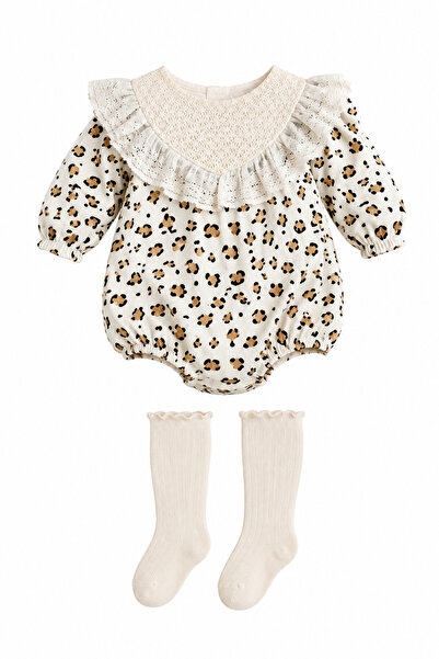 COOLMINIES Baby Girl Leopard Print Socks Romper Jumpsuit Set, Baby Snap Rompe...