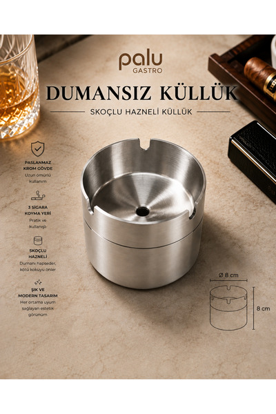PALU GASTRO Dumansız Hazneli Küllük 3 Bölmeli Ø8 cm Metal Küllük
