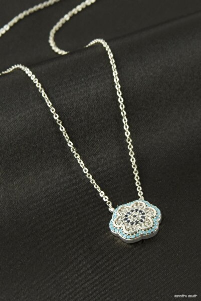 ZERO LAND Spt-Gld Flower Evil Eye Zircon Stone Necklace (124026) Silver Color