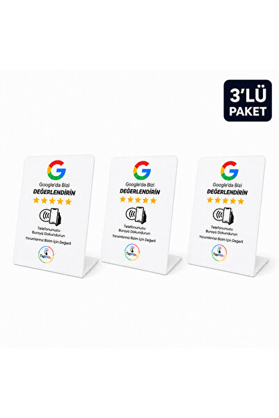 Premium NFC Google Değerlendirme Standı 3’lü Paket