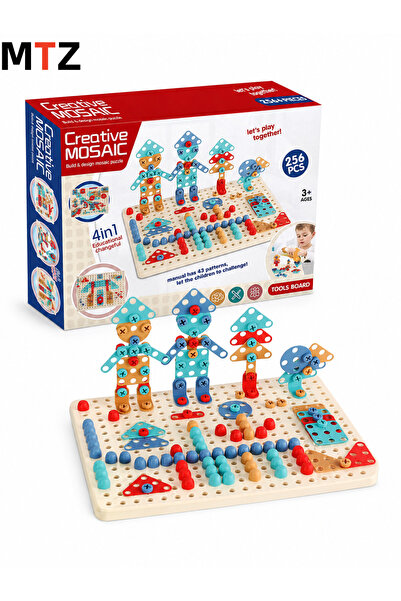 mtz 256-Piece Creative Mosaic Building Set, Screw and Bolt Pegboard Construct...