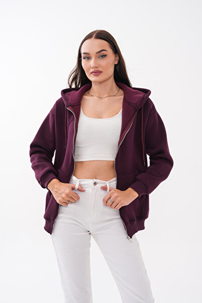 Mega Life Iron Zipper Hooded Sweatshirt with Pockets and Three Threads