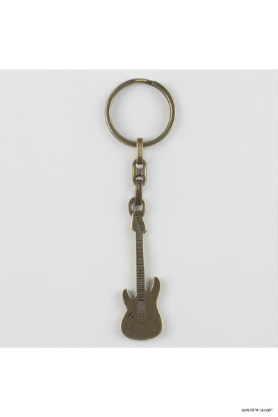ZERO LAND Spt-Gld Guitar Figured Metal (112850) Keychain Antique