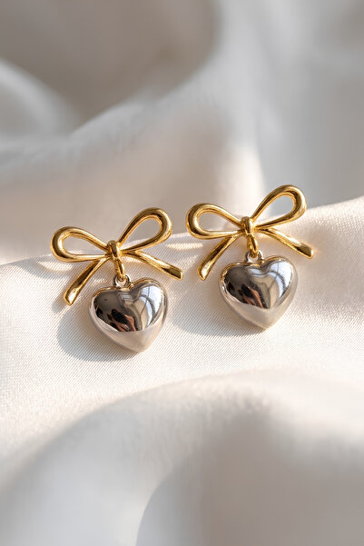 Elifsu Jewelry Y2K Earrings High Quality Zircon Plated Ribbon Design Heart Ea...