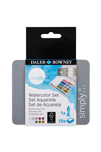 Daler Rowney SIMPLY WATERCOLOR SULU BOYA SETİ METALİK RENKLER 10'LU (10 RENK+...