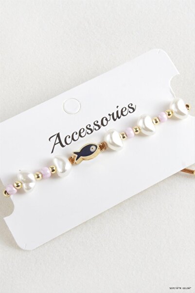 ZERO LAND Spt-Gld Fish Pearl Bead Macrame Rope Bracelet (110823) Pink