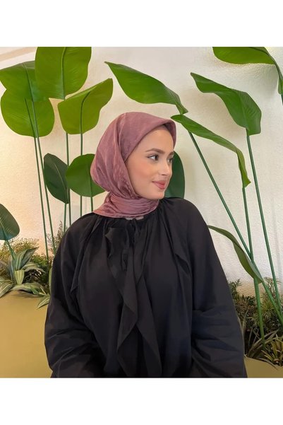 Rise Scarf Bambi Desen Pamuk Jakar Eşarp Gül kurusu