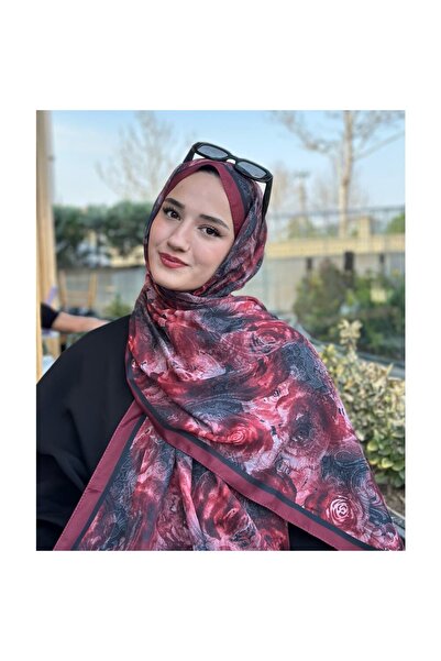 Rise Scarf Rose Desen Pamuk Şal Bordo