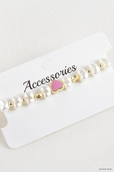 ZERO LAND Spt-Gld Heart Pearl Bead Macrame Rope (110830) Bracelet Pink
