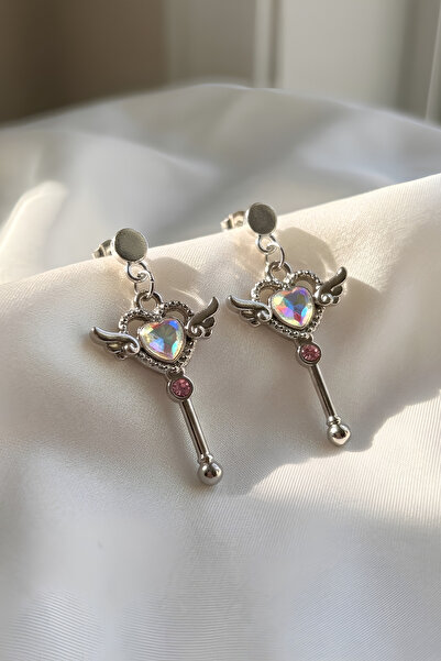 Elifsu Jewelry Y2K Earrings High Quality Zircon Plated Angel Winged Heart Dan...