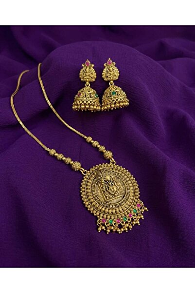 Generic Antique Temple Pendant Necklace Set with Jhumkas