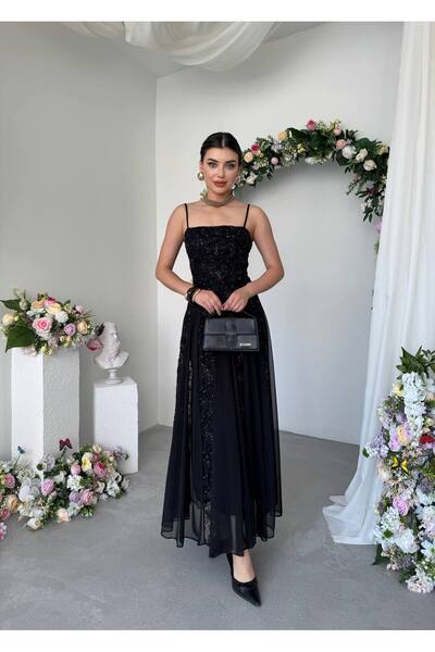 ETİKAFASHION SİYAH ABİYE ELBİSE