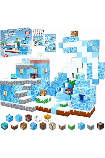 MINECRAFT Blocuri de constructie magnetice 100 piese, 2x2cm, Set de blocuri m...