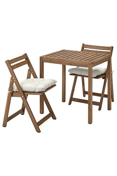 OEM Masă cu 2 scaune pliante, exterior 75x63 cm maro deschis vopsit/Kuddarna ...