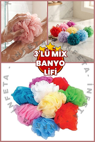 İnfeta 3 Pieces Mixed Color Bath Loofah Puffidik Bath Washcloth Soft Tulle Sh...
