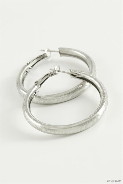 ZERO LAND Spt-Gld Dotted Tube Hoop Earrings 4.5 cm (111549) Silver Color