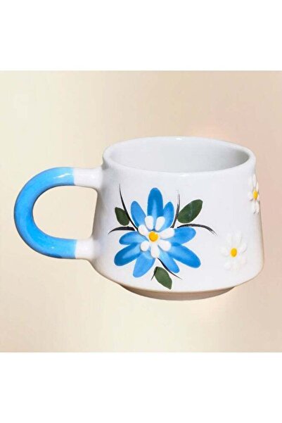 Generic Brand Handmade Ceramic Coffee Mug with Blue Floral Design