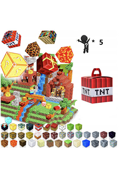 MINECRAFT Set de construcție magnetică 3D pentru copii, 100 piese + 5 figurin...