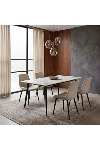 Baytonia Foliero Dining Table Set - 4 People - Cream and Multicolor