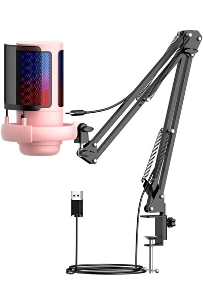 Arabest USB Gaming Microphone,RGB Podcast Mic with Boom Arm,Touch Mute,Pop Fi...