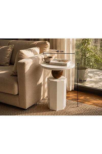 CEGA MOBİLYA Bej Modern 58 cm Dekoratif Yan Sehpa