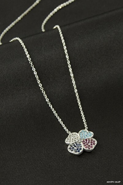 ZERO LAND Spt-Gld Clover Zircon Stone Necklace (105931) Silver Color
